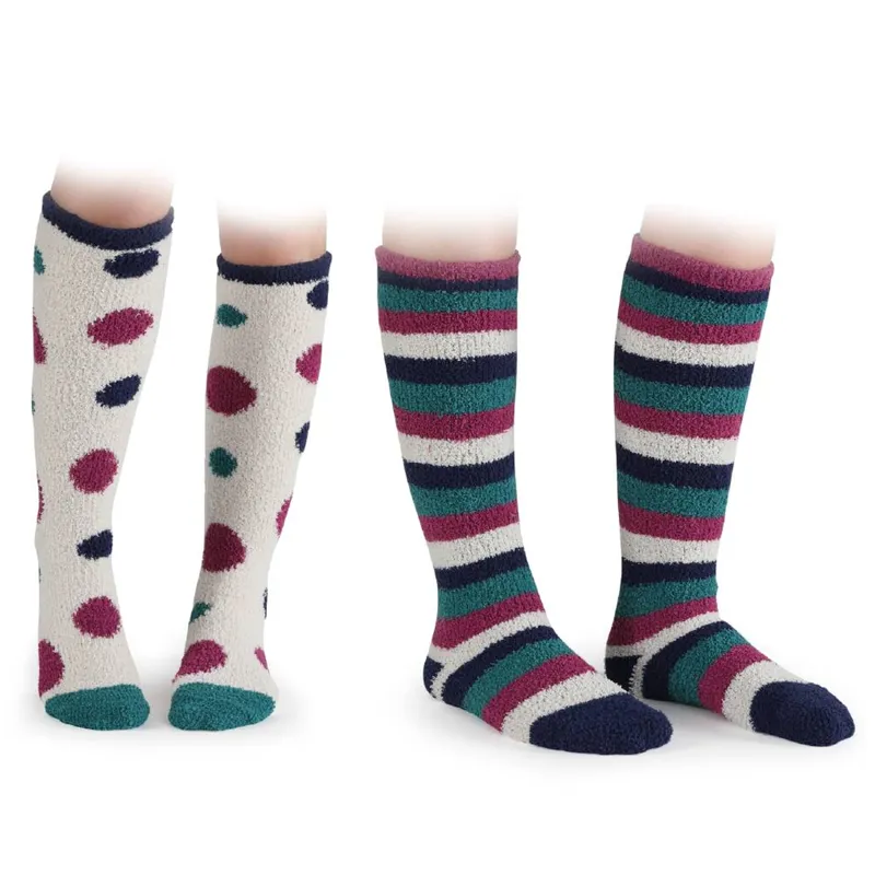Shires Fluffy Socks 2PC- Spot Stripe Print